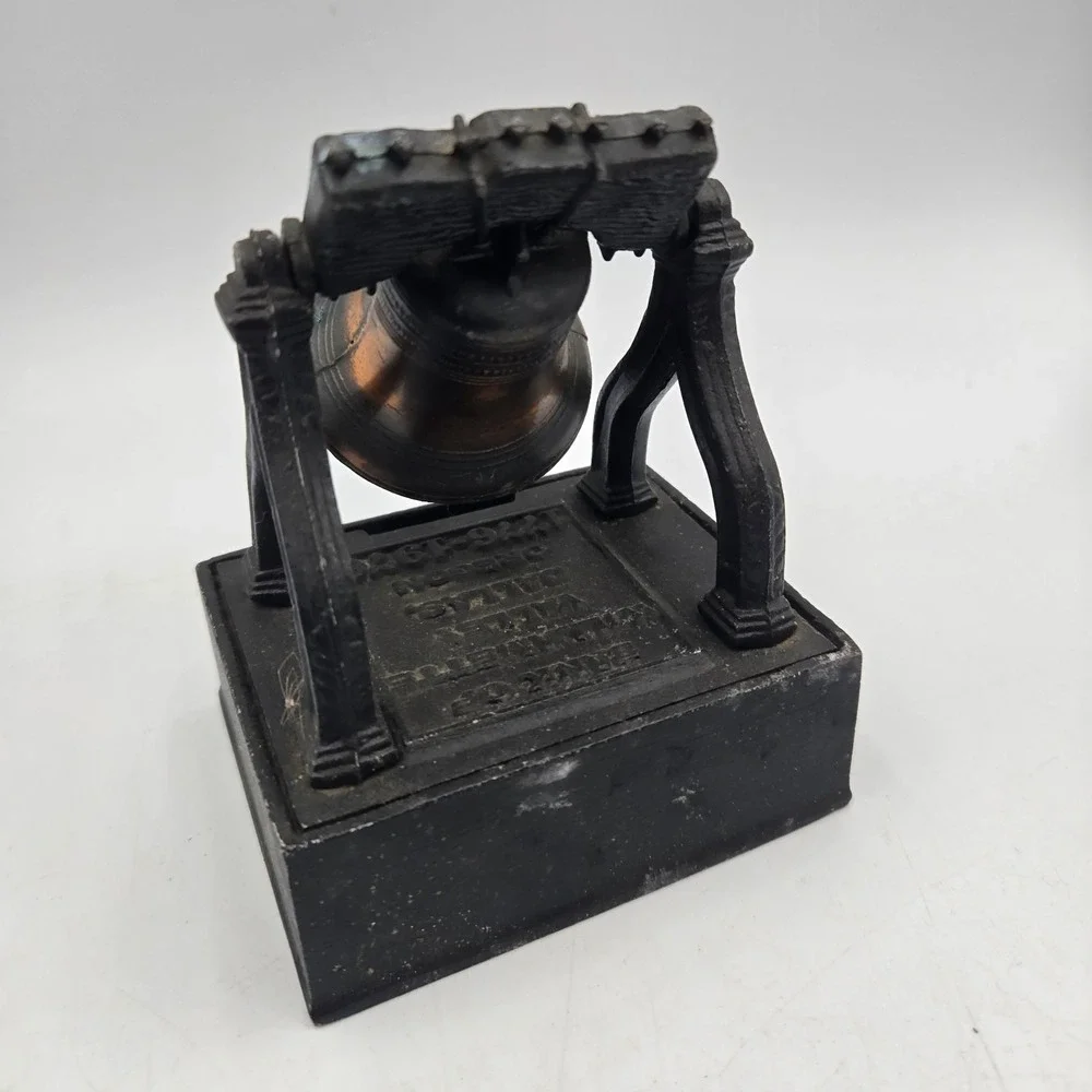 Vintage Liberty Bell Copper Iron Piggy Bank USA NO KEY Bank Of Willamette Oregon